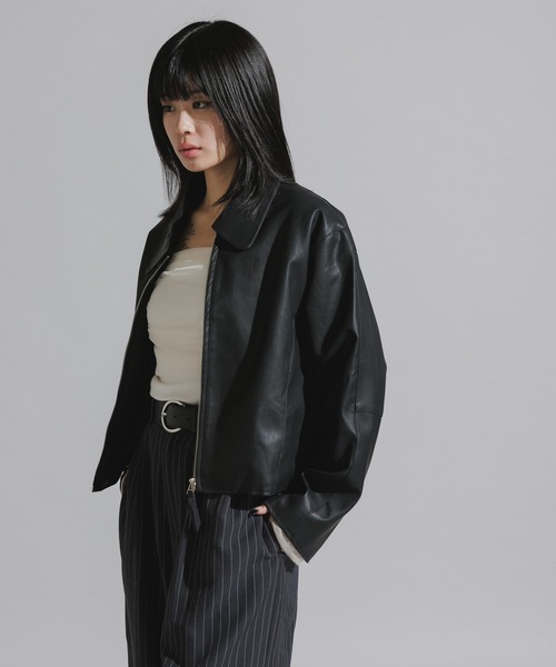 Chick(チック)の「Faux Suede Full-Zip Blouson / フェイクスエード フルジップブルゾン(ブルゾン・レディース・ブラック/キャメル・FREE)」の5枚目の写真