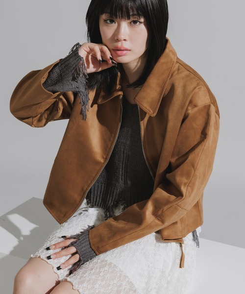 Chick(チック)の「Faux Suede Full-Zip Blouson / フェイクスエード フルジップブルゾン(ブルゾン・レディース・ブラック/キャメル・FREE)」の12枚目の写真