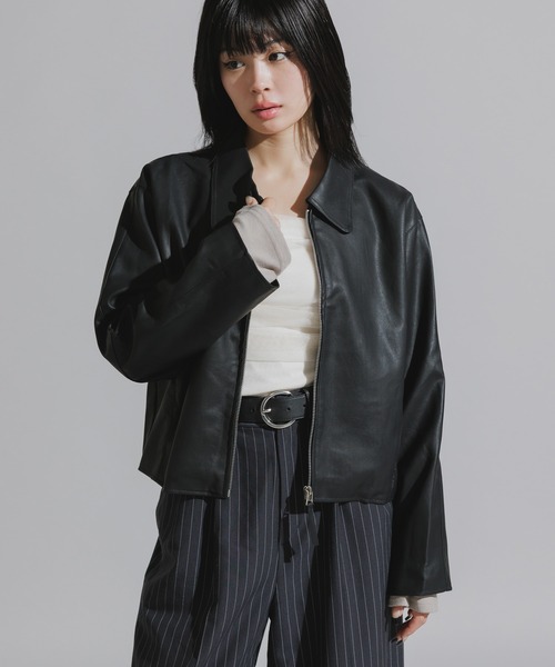 Chick(チック)の「Faux Suede Full-Zip Blouson / フェイクスエード フルジップブルゾン(ブルゾン・レディース・ブラック/キャメル・FREE)」の4枚目の写真