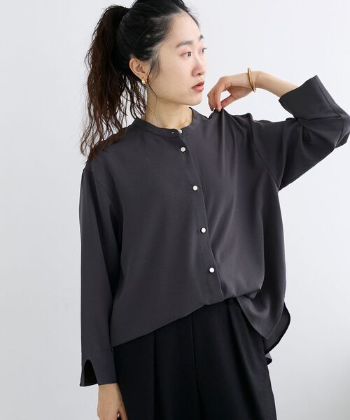 le.coeur blanc(ルクールブラン)の「★大ヒットブラウス長袖★2WAYジョーゼット長袖ブラウス(シャツ/ブラウス・レディース・ダークグレー/パープル/ネイビー/ライトグレー・38)」の1枚目の写真