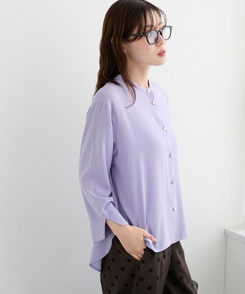 le.coeur blanc(ルクールブラン)の「★大ヒットブラウス長袖★2WAYジョーゼット長袖ブラウス(シャツ/ブラウス・レディース・ダークグレー/パープル/ネイビー/ライトグレー・38)」の9枚目の写真
