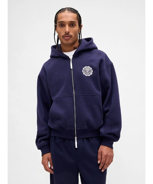 GAP ネイビー ビッグロゴ　フルジップパーカー セール】リラックスフィット GAPロゴ ジップアップパーカー（パーカー