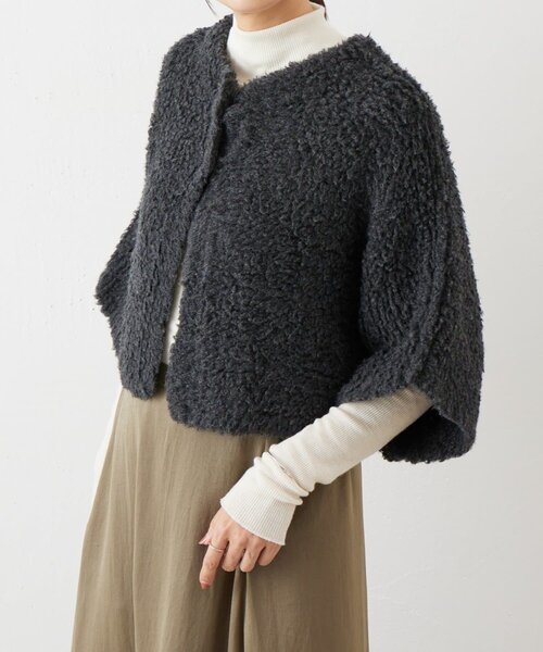 BEARDSLEY（ビアズリー）の「カシミヤループ前後カーディガン（ニット/セーター・レディース・チャコールグレー/ホワイト・FREE）」の2枚目の写真