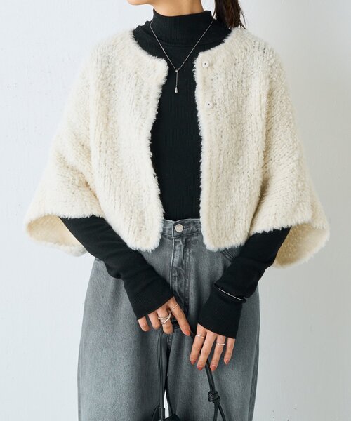 BEARDSLEY（ビアズリー）の「カシミヤループ前後カーディガン（ニット/セーター・レディース・チャコールグレー/ホワイト・FREE）」の11枚目の写真