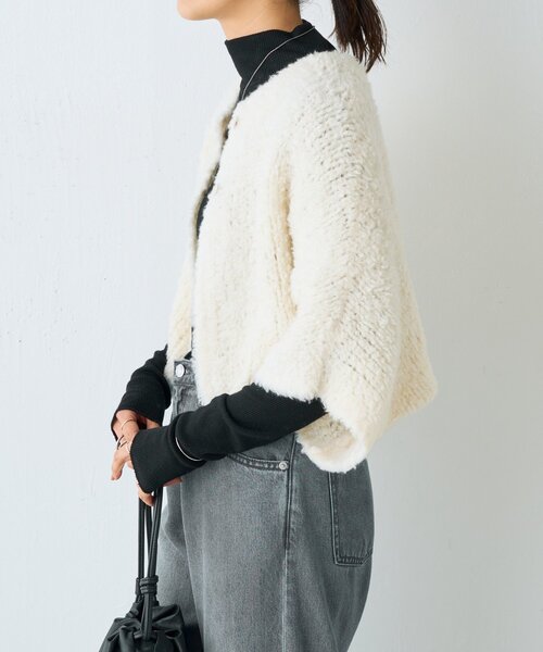 BEARDSLEY（ビアズリー）の「カシミヤループ前後カーディガン（ニット/セーター・レディース・チャコールグレー/ホワイト・FREE）」の12枚目の写真