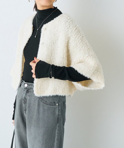 BEARDSLEY（ビアズリー）の「カシミヤループ前後カーディガン（ニット/セーター・レディース・チャコールグレー/ホワイト・FREE）」の13枚目の写真