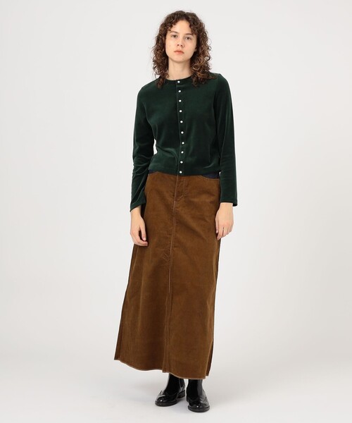 コットンポリエステルベロア クルーネックカーディガン（カーディガン