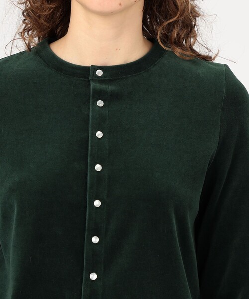 コットンポリエステルベロア クルーネックカーディガン（カーディガン