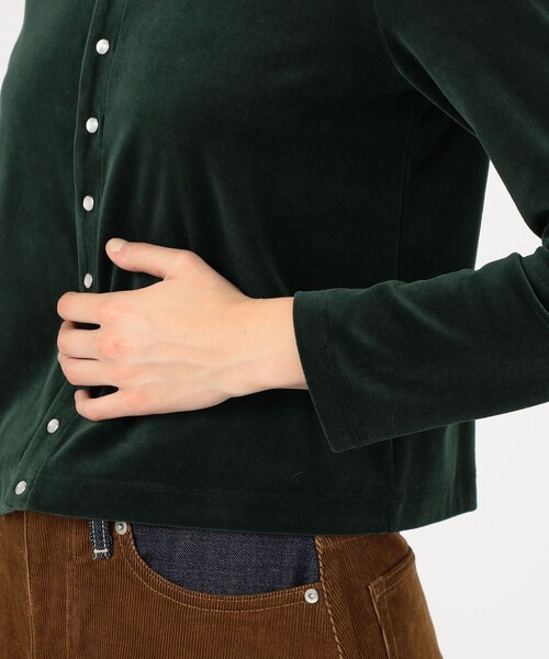 コットンポリエステルベロア クルーネックカーディガン（カーディガン