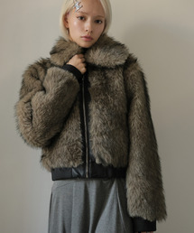 レザーパイピングショート丈ファーブルゾン