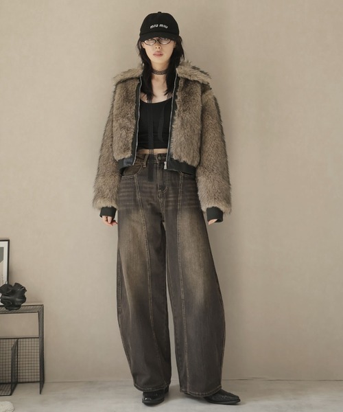 Ulysses（ユリシス）の「レザーパイピングショート丈ファーブルゾン（その他アウター・レディース・モカ・S/M）」の5枚目の写真