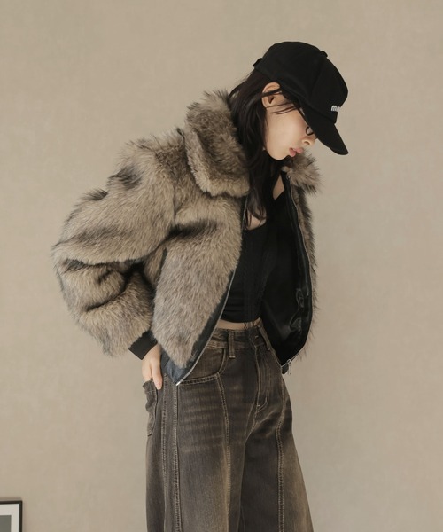 Ulysses（ユリシス）の「レザーパイピングショート丈ファーブルゾン（その他アウター・レディース・モカ・S/M）」の7枚目の写真