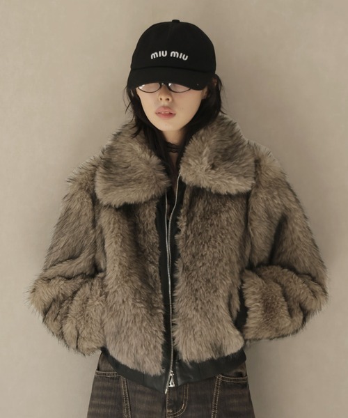 Ulysses（ユリシス）の「レザーパイピングショート丈ファーブルゾン（その他アウター・レディース・モカ・S/M）」の10枚目の写真