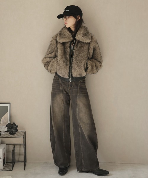 Ulysses（ユリシス）の「レザーパイピングショート丈ファーブルゾン（その他アウター・レディース・モカ・S/M）」の11枚目の写真