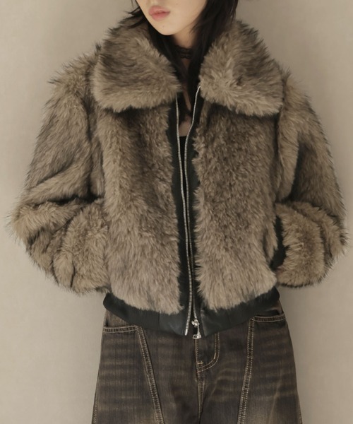 Ulysses（ユリシス）の「レザーパイピングショート丈ファーブルゾン（その他アウター・レディース・モカ・S/M）」の12枚目の写真