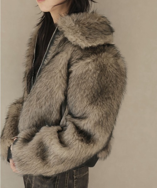 Ulysses（ユリシス）の「レザーパイピングショート丈ファーブルゾン（その他アウター・レディース・モカ・S/M）」の13枚目の写真