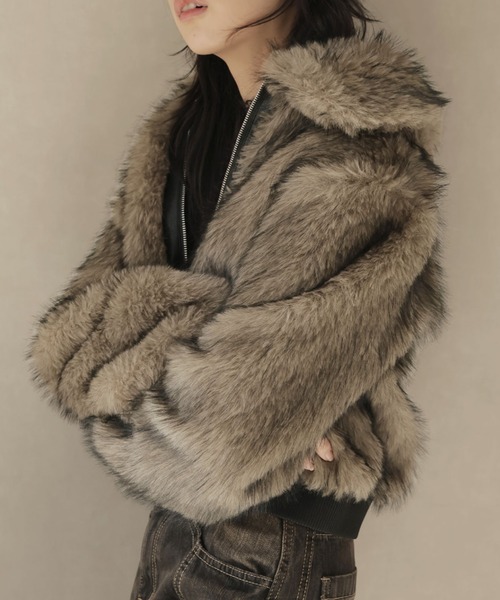 Ulysses（ユリシス）の「レザーパイピングショート丈ファーブルゾン（その他アウター・レディース・モカ・S/M）」の14枚目の写真