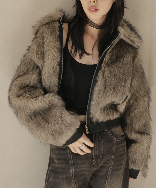 Ulysses（ユリシス）の「レザーパイピングショート丈ファーブルゾン（その他アウター・レディース・モカ・S/M）」の16枚目の写真