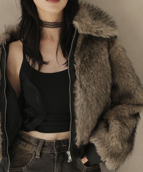 Ulysses（ユリシス）の「レザーパイピングショート丈ファーブルゾン（その他アウター・レディース・モカ・S/M）」の18枚目の写真