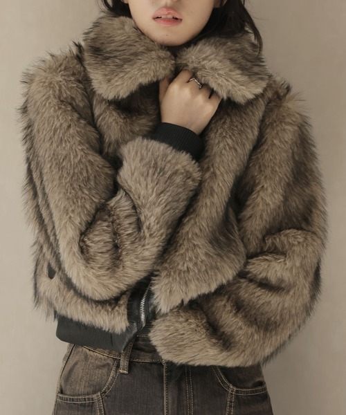 Ulysses（ユリシス）の「レザーパイピングショート丈ファーブルゾン（その他アウター・レディース・モカ・S/M）」の21枚目の写真