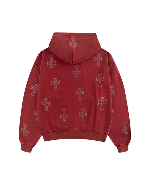 ジップフーディ｜Outline Cross Rhinestone Zip Hoodie｜Unknown