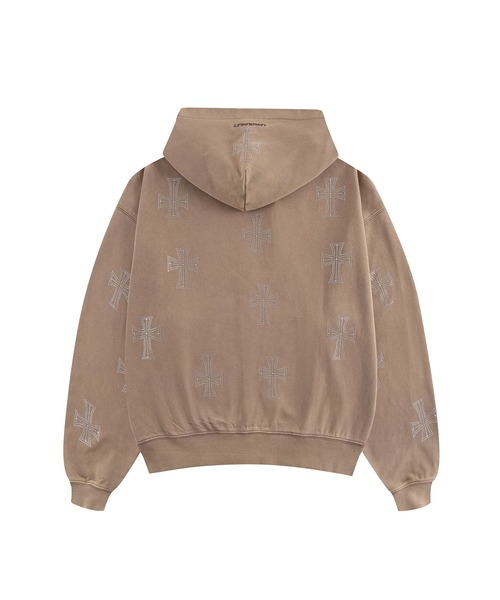 ジップフーディ｜Outline Cross Rhinestone Zip Hoodie｜Unknown