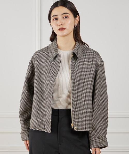 INED（イネド）の「梳毛接結リバー ダブルフェイスブルゾン【セットアップ対応】（ブルゾン・レディース・キャメル/チェック・9号/7号）」の2枚目の写真