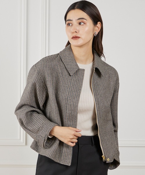 INED（イネド）の「梳毛接結リバー ダブルフェイスブルゾン【セットアップ対応】（ブルゾン・レディース・キャメル/チェック・9号/7号）」の6枚目の写真