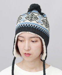 KRIFF MAYER | 裏ボア ジャガードニットワッチ 耳当て付き ポンポン ニット帽(ニットキャップ/ビーニー)