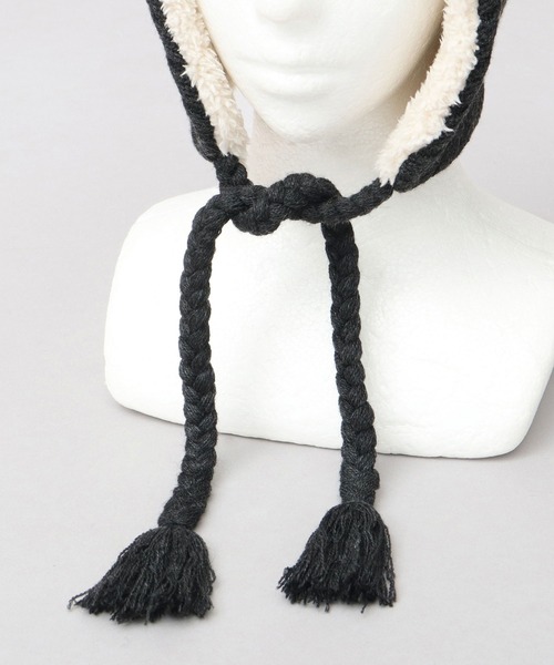 KRIFF MAYER(クリフメイヤー)の「裏ボア ジャガードニットワッチ 耳当て付き ポンポン ニット帽(ニットキャップ/ビーニー・メンズ・ブラック/ベージュ・FREE)」の14枚目の写真