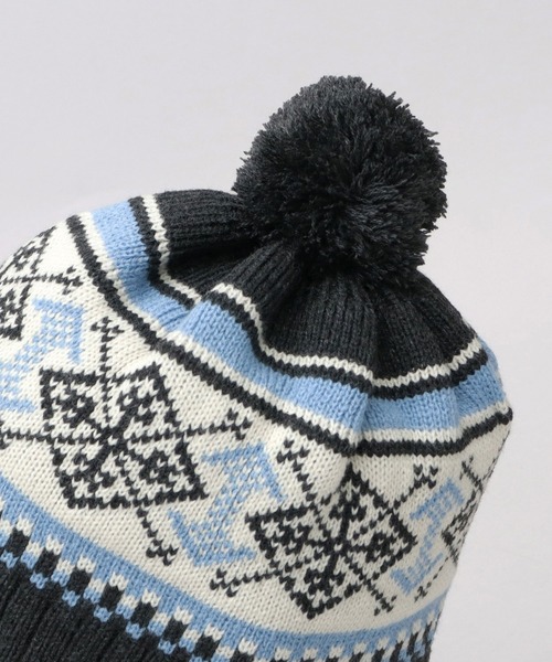 KRIFF MAYER(クリフメイヤー)の「裏ボア ジャガードニットワッチ 耳当て付き ポンポン ニット帽(ニットキャップ/ビーニー・メンズ・ブラック/ベージュ・FREE)」の16枚目の写真