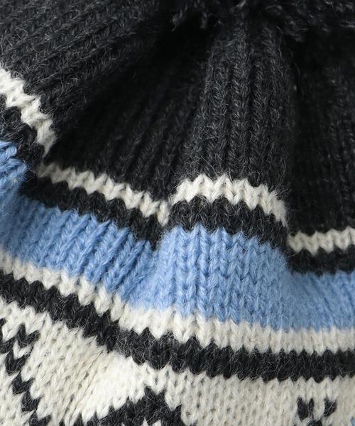 KRIFF MAYER(クリフメイヤー)の「裏ボア ジャガードニットワッチ 耳当て付き ポンポン ニット帽(ニットキャップ/ビーニー・メンズ・ブラック/ベージュ・FREE)」の17枚目の写真