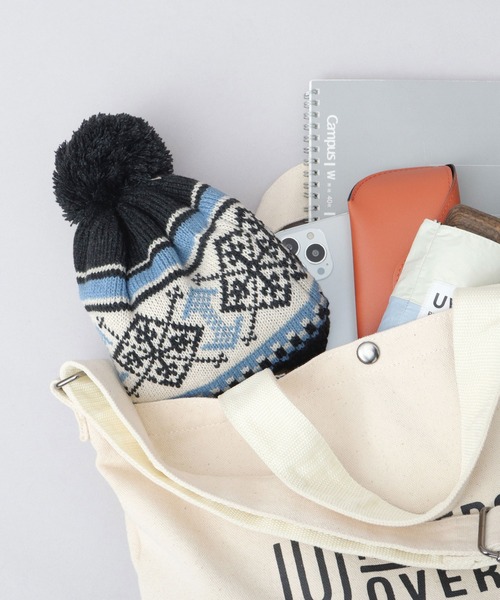 KRIFF MAYER(クリフメイヤー)の「裏ボア ジャガードニットワッチ 耳当て付き ポンポン ニット帽(ニットキャップ/ビーニー・メンズ・ブラック/ベージュ・FREE)」の19枚目の写真