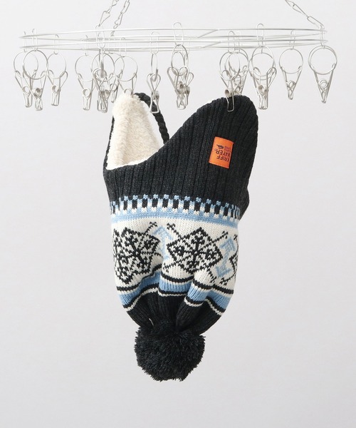 KRIFF MAYER(クリフメイヤー)の「裏ボア ジャガードニットワッチ 耳当て付き ポンポン ニット帽(ニットキャップ/ビーニー・メンズ・ブラック/ベージュ・FREE)」の20枚目の写真