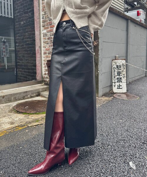 mline（エムライン）の「[mline]レザースリット スカート（スカート・レディース・ブラウン/ブラック・1/2）」の4枚目の写真