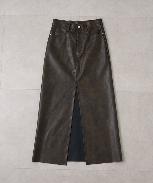 mline（エムライン）の「[mline]レザースリット スカート（スカート・レディース・ブラウン/ブラック・1/2）」の3枚目の写真