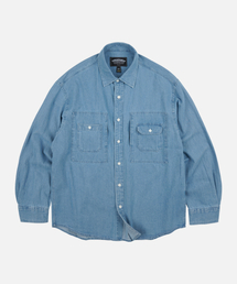 BLEACH DENIM UTILITY SHIRT _ MID BLUE
