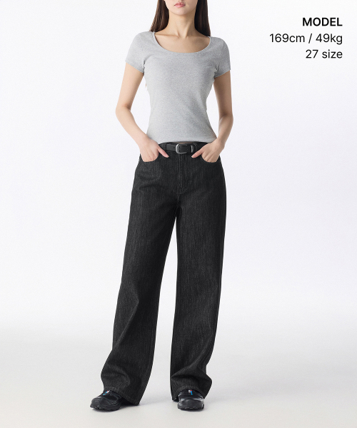 MUSINSA STANDARD WOMAN（ムシンサスタンダードウーマン）の「ウィメンズワイドデニムパンツ[ローブラック]（デニムパンツ・レディース・その他・32/30/23/24/25/26/27/28/29）」の2枚目の写真