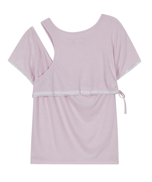 TYPESERVICE（タイプサービス）の「Layered Lace Slit Top [Pink]（Tシャツ/カットソー・レディース・その他・FREE）」の4枚目の写真