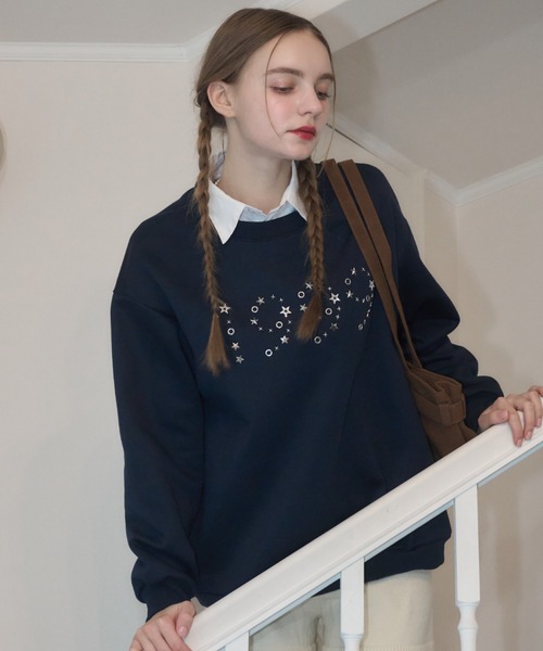 Birthday room（バースデイルーム）の「1999ロゴスタッズスウェット/1999 logo studs sweat（スウェット・レディース・グレー/ネイビー・FREE）」の6枚目の写真