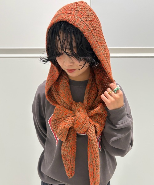 MARKEY'S(マーキーズ)の「ミックスニットマフラービーニー(ニットキャップ/ビーニー・レディース・ライトグリーン/オレンジ・160cm)」の13枚目の写真