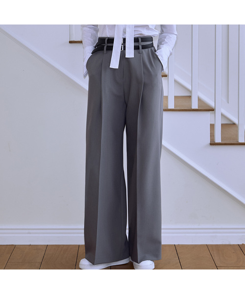 Two Belt Wide Slacks [Gray]（スラックス）｜ROSEFRANTZ（ロゼ