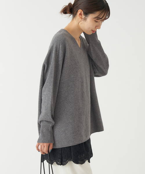 新品　IENA Fine ニュージーウール ニュアンス Vプルオーバー　グレー 追加2》Fineニュージーウール ニュアンス Vプルオーバー（ニット