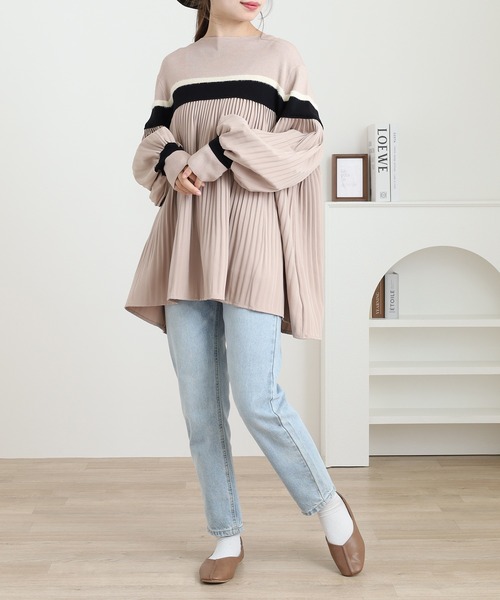 A.N.L(エーエヌエル レーベル)の「A.N.L プリーツ切替配色チュニック(チュニック・レディース・ブラック/ベージュ・38)」の10枚目の写真