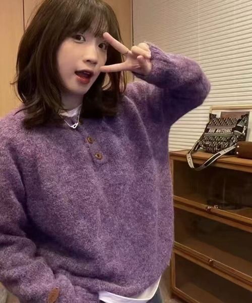 DEVICE(デバイス)の「ヘンリーネック MIX カラフル ニット セーター(ニット/セーター・レディース・ナチュラル/ブルー/レッド/イエロー/グレー/パープル/チャコールグレー・FREE)」の5枚目の写真