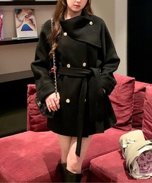 ウールタッチフレアミニ丈ダブルコート
