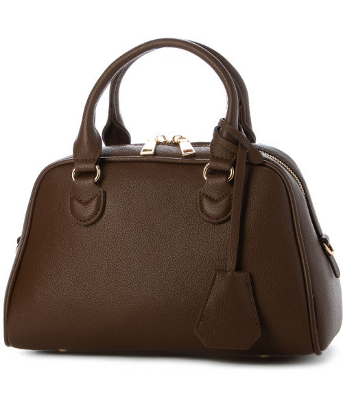 cache cache(カシュ カシュ)の「カシュカシュ cachechche / シボフェイクレザー2wayボストンバッグ(ショルダーバッグ・レディース・ブラウン/アイボリー/ブラック・FREE)」の3枚目の写真