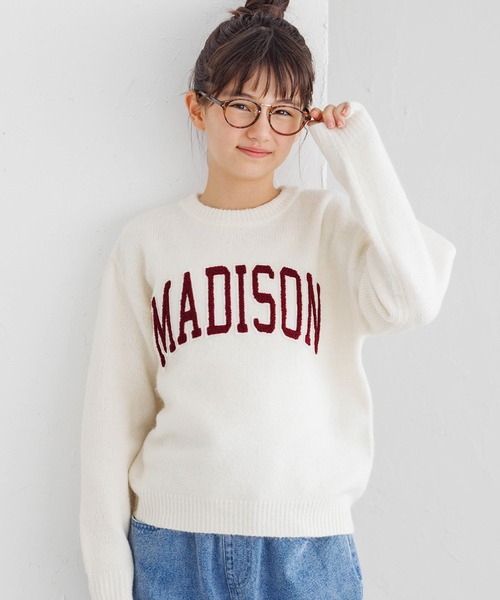 coca（coca）（コカ）の「【WEB限定セール】キッズ　親子お揃いアソートワッペンニットトップス（ニット/セーター・キッズ・チャコール/ライトグレー/ワイン/アイボリー・140/150/120/130）」の2枚目の写真