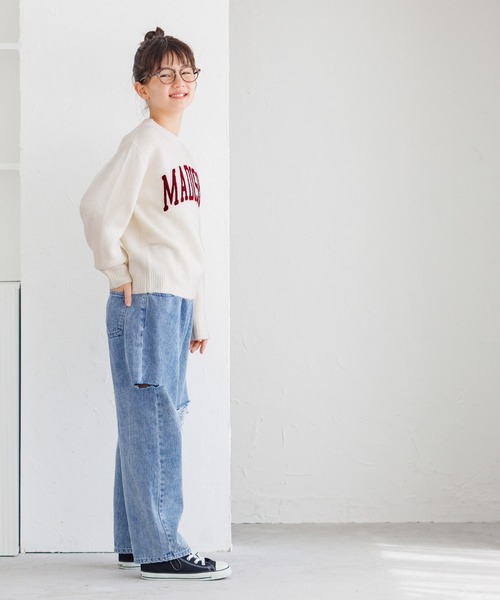 coca（coca）（コカ）の「【WEB限定セール】キッズ　親子お揃いアソートワッペンニットトップス（ニット/セーター・キッズ・チャコール/ライトグレー/ワイン/アイボリー・140/150/120/130）」の7枚目の写真