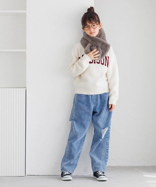 coca（coca）（コカ）の「【WEB限定セール】キッズ　親子お揃いアソートワッペンニットトップス（ニット/セーター・キッズ・チャコール/ライトグレー/ワイン/アイボリー・140/150/120/130）」の9枚目の写真